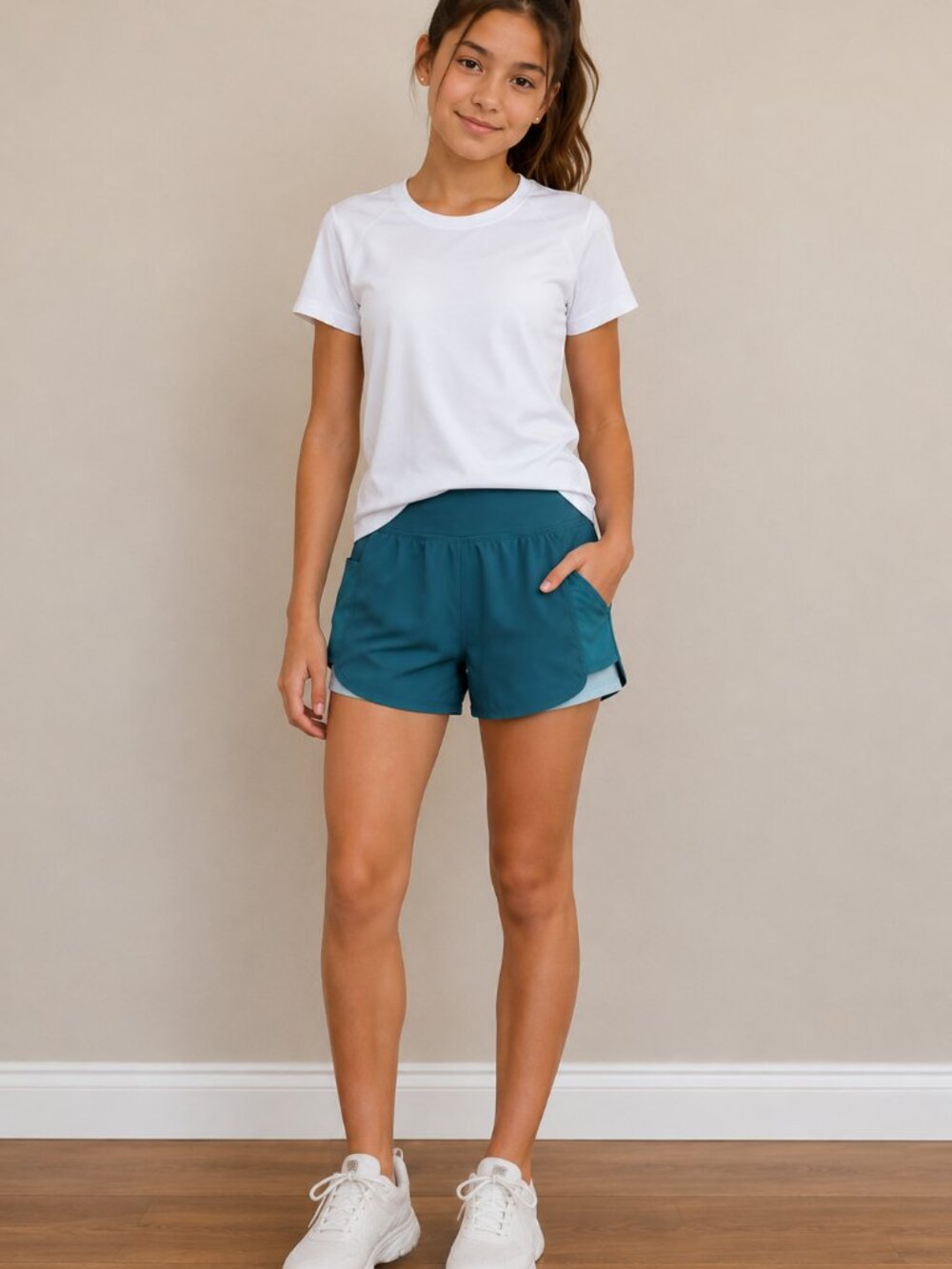 Avia Girls Athletic Running Shorts Size Small Teal Blue 2-in-1 Lined Activewear